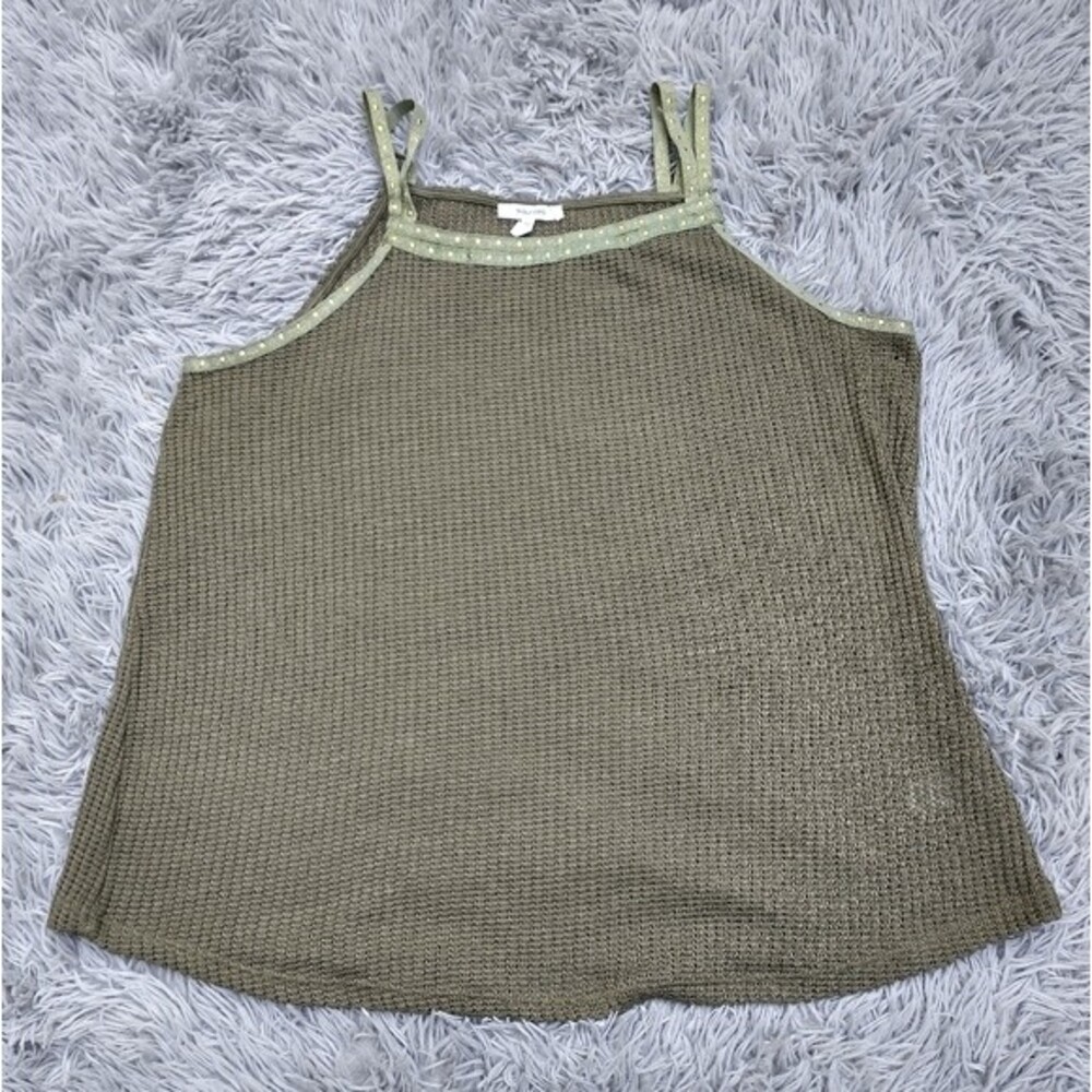Maurice's Olive Green Waffle Knit Studded Glitter Spaghetti Strap Scoop Hem Top